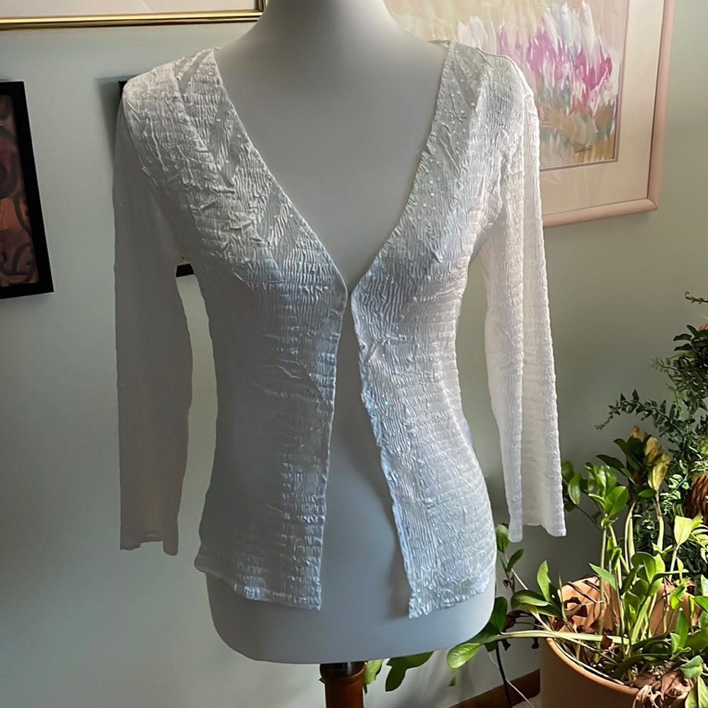 Alberto makali white hook and eye top with sequins